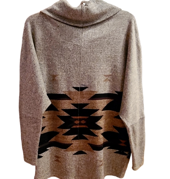 Sweater Cowl Neck Tribal Design Very Soft Lightweight Loose Fit - Picture 2 of 7